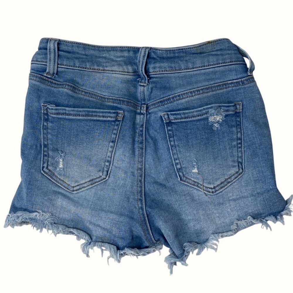 Wax Jean High Rise Button Fly Distressed Cut Off Denim Blue Jean Shorts Size S - Picture 2 of 9